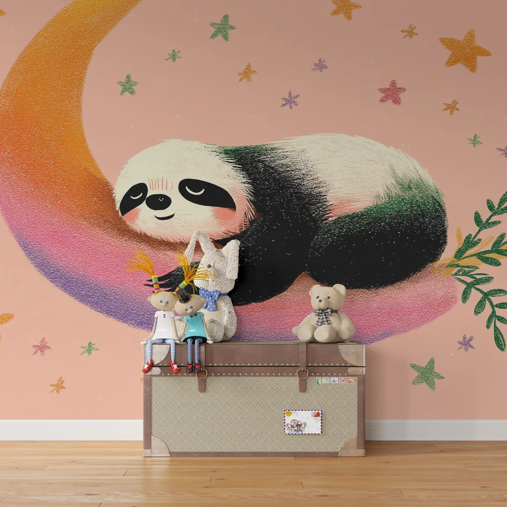 Tapety dla dzieci | Śpiący panda na kresce księżyca