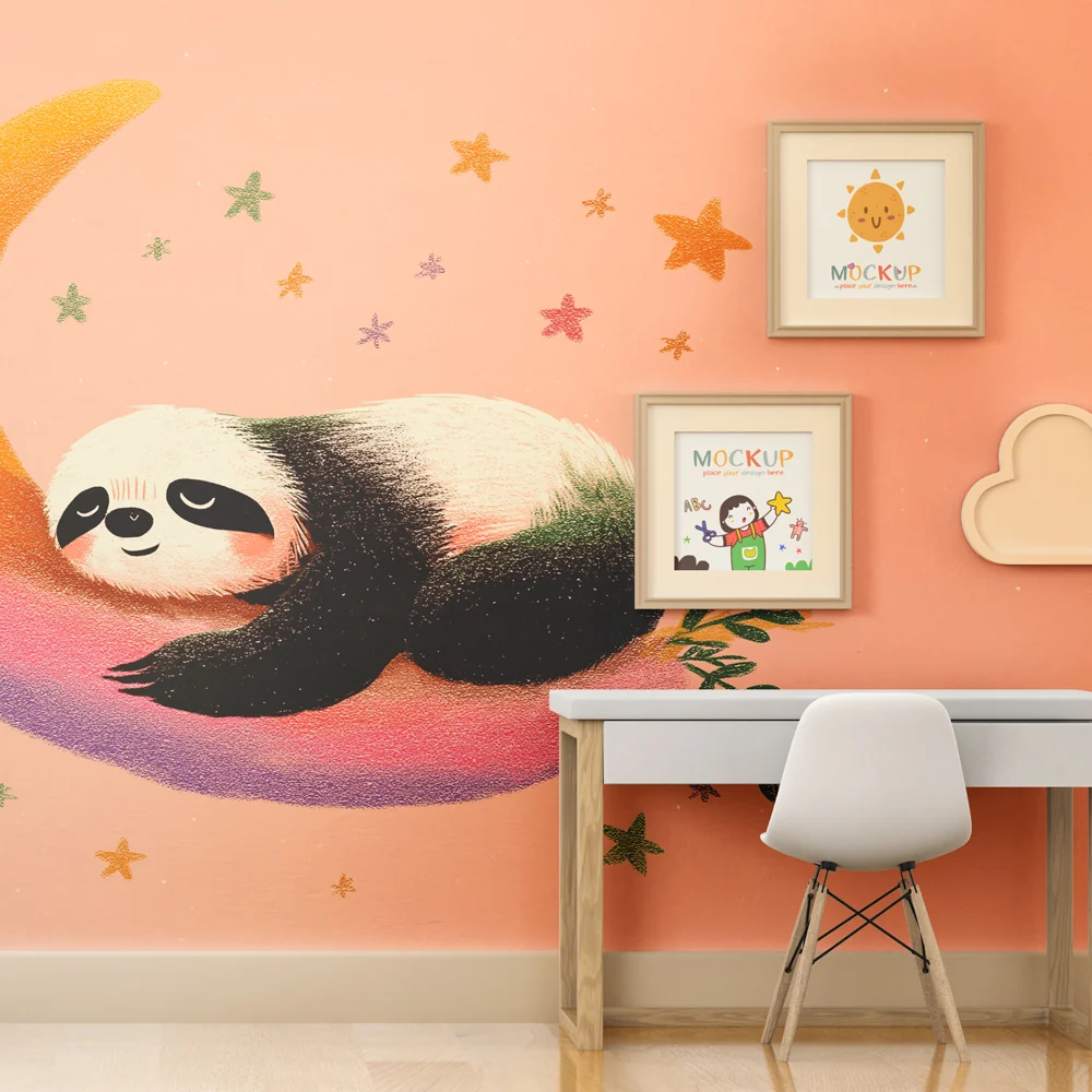 Tapety dla dzieci | Śpiący panda na kresce księżyca