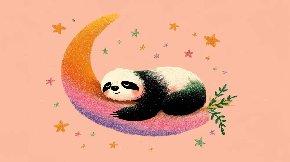 Tapety dla dzieci | Śpiący panda na kresce księżyca