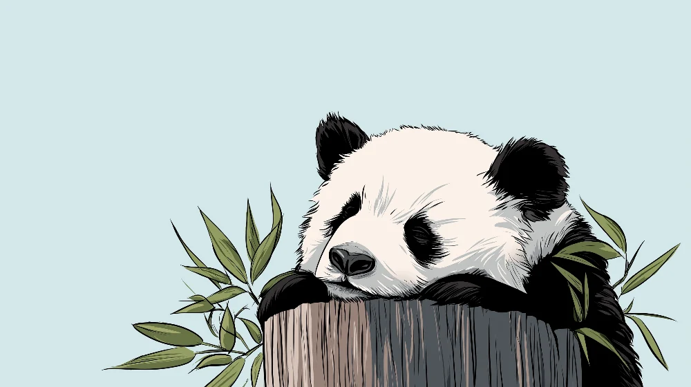 Tapety dla dzieci | Śpiący panda na pniu z liśćmi bambusa