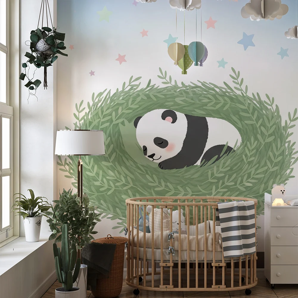 Tapety dla dzieci | Śpiący panda w zielonym gnieździe