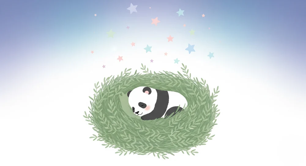 Tapety dla dzieci | Śpiący panda w zielonym gnieździe