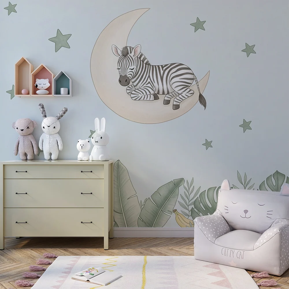 Tapety dla dzieci | Śpiący zebra na księżycu