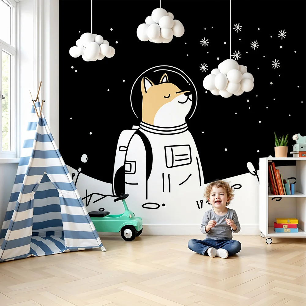 Tapety dla dzieci | Pies astronauta eksplorujący gwiaździstą przestrzeń