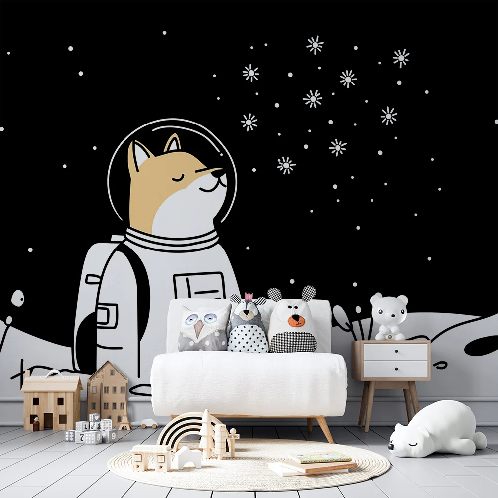Tapety dla dzieci | Pies astronauta eksplorujący gwiaździstą przestrzeń