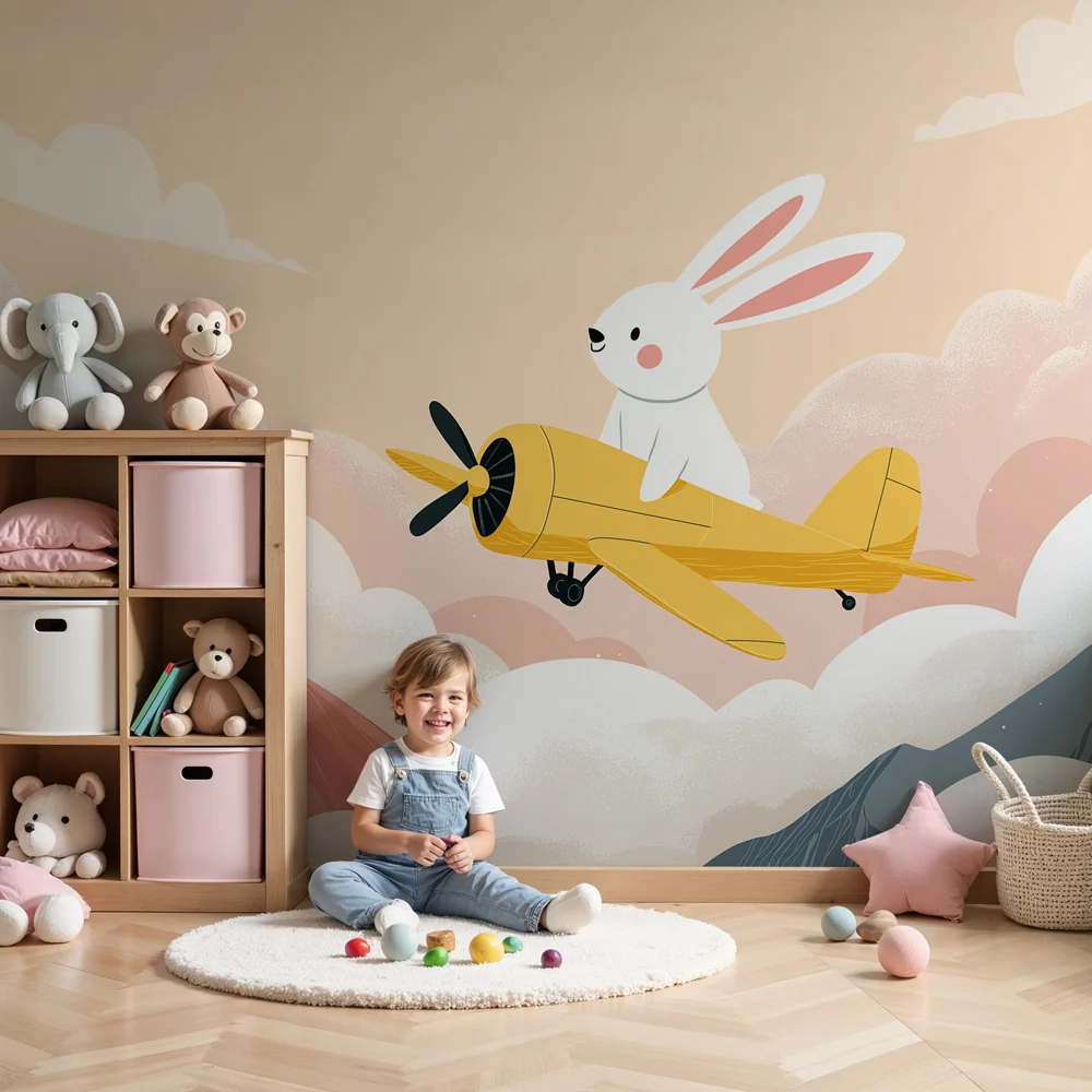 Tapety dla dzieci | Pilot zajączek i błyszczące góry