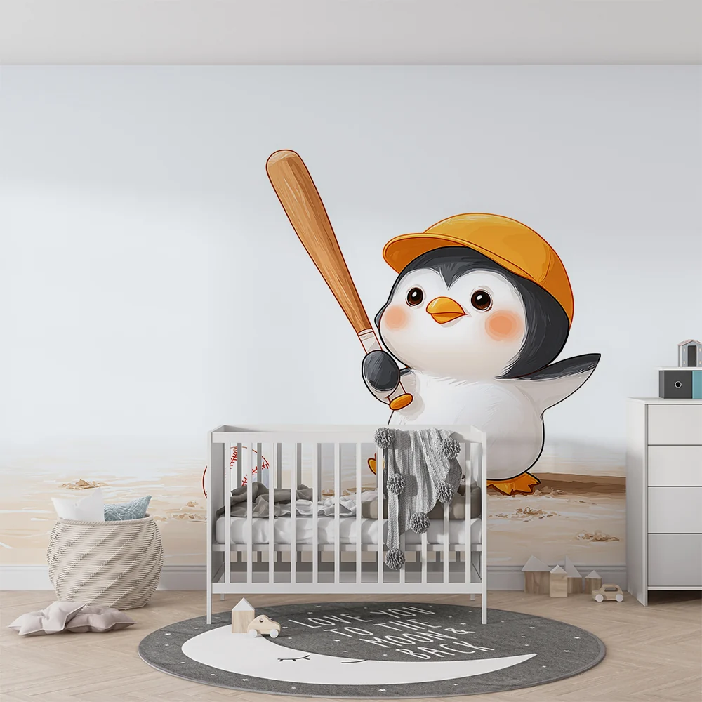 Tapety dla dzieci | Pingwin grający w baseball na placu zabaw