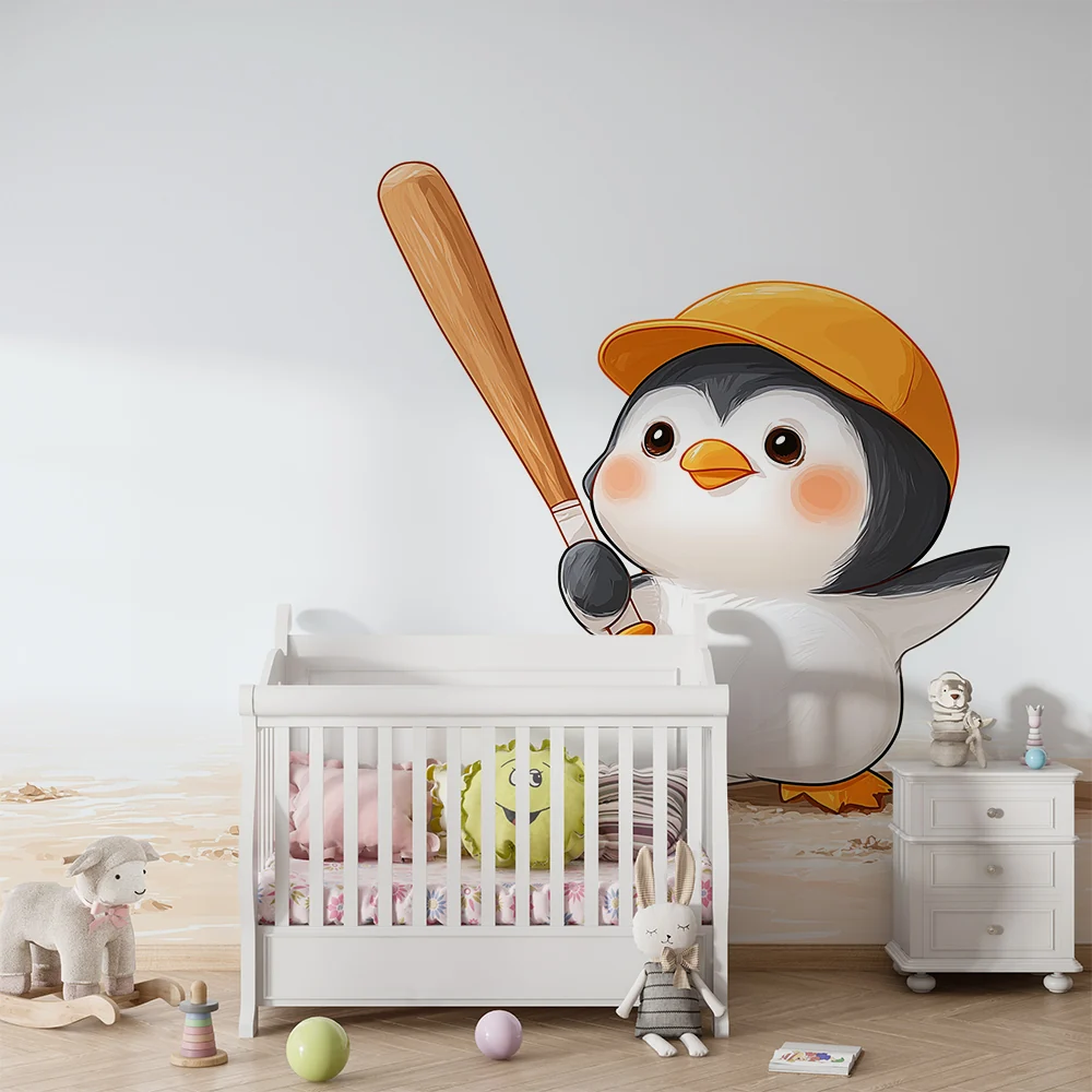 Tapety dla dzieci | Pingwin grający w baseball na placu zabaw