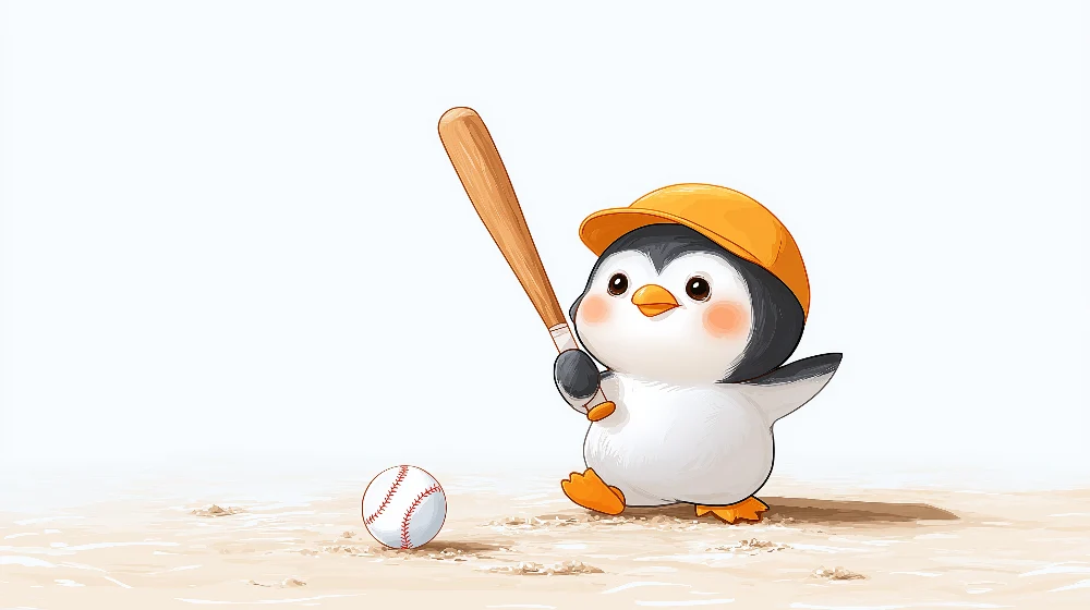 Tapety dla dzieci | Pingwin grający w baseball na placu zabaw