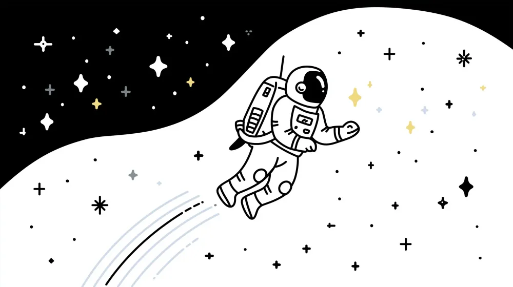 Tapety dla dzieci | Pływający astronauta w czarno-białej kosmicznej przestrzeni gwiazdnej