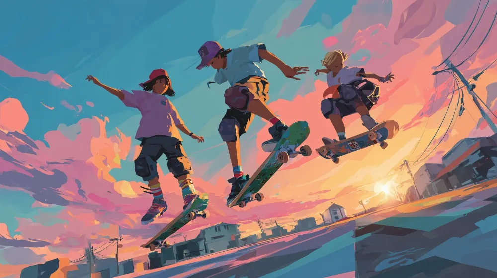 Tapety dla dzieci skateboard | Energia o zmierzchu promieniująca