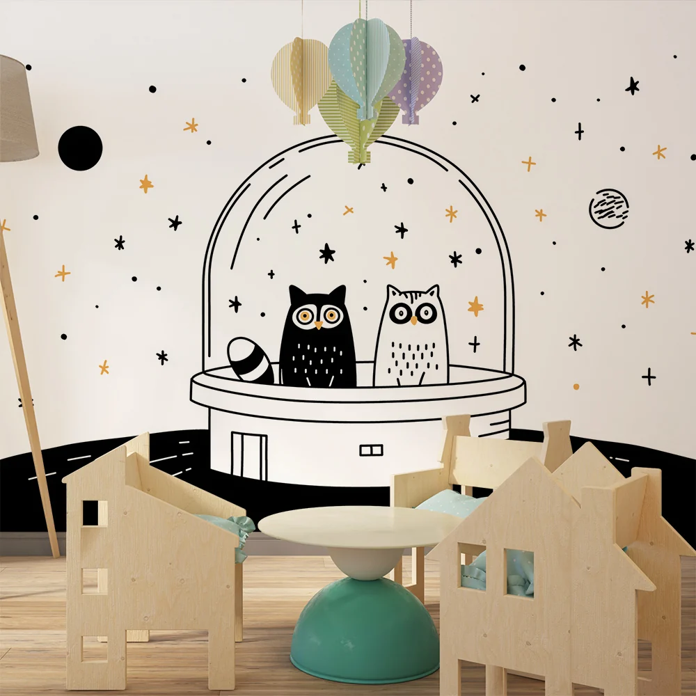 Tapety dla dzieci | Sowy w bańce ze gwiazdami i planetami