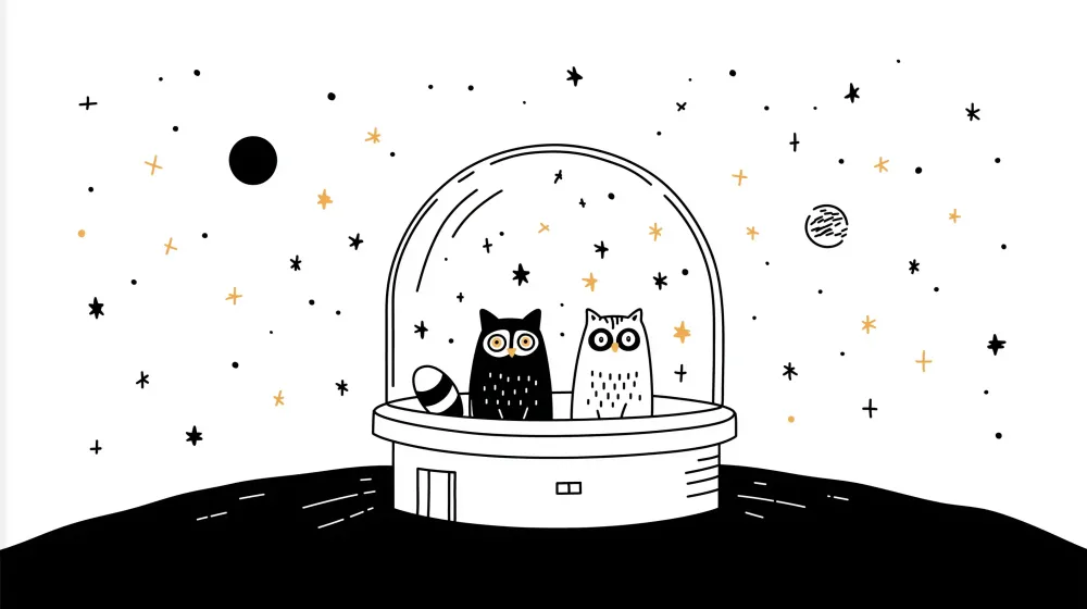 Tapety dla dzieci | Sowy w bańce ze gwiazdami i planetami