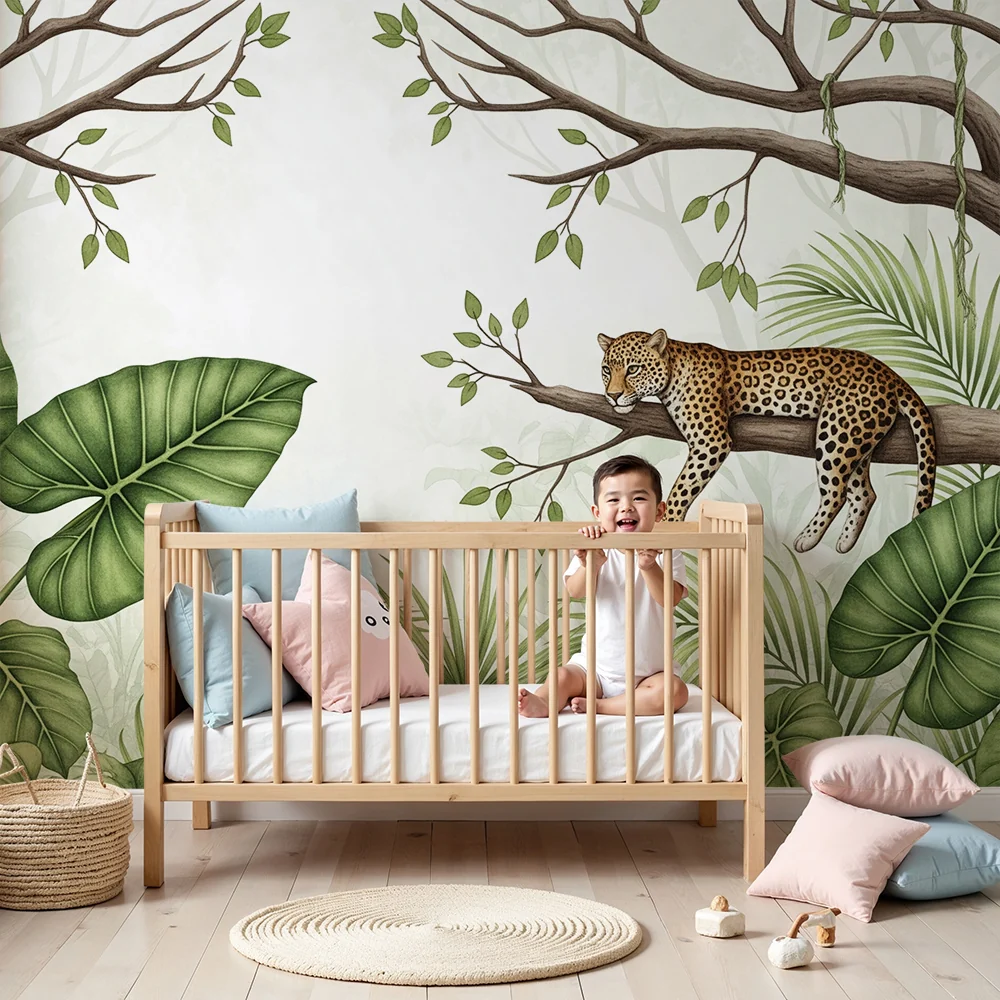 Tapety dla dzieci | Spokojny leopard na gałęzi w sercu dżungli