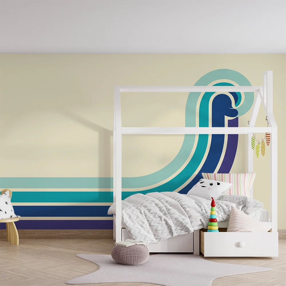 Tapety dla dzieci | Stylizowane fale w ombre niebieskim na kremowym tle