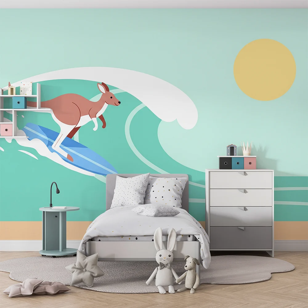 Tapety dla dzieci | Surfer kangur w słonecznych falach