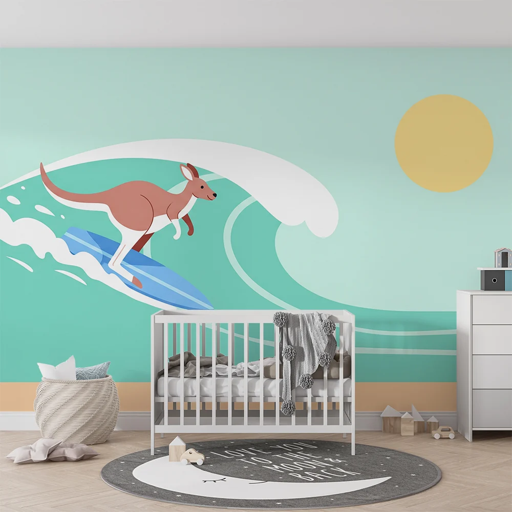Tapety dla dzieci | Surfer kangur w słonecznych falach