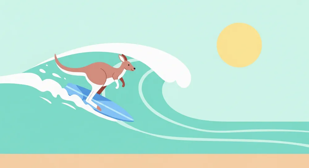 Tapety dla dzieci | Surfer kangur w słonecznych falach