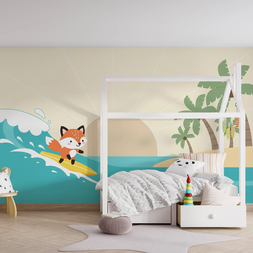 Tapety dla dzieci | Surfujący lis i plaż tropikalna