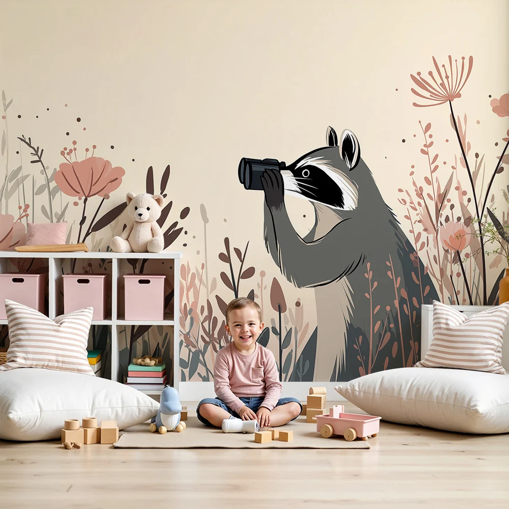 Tapety dla dzieci | Szop fotograf wśród kwiatów