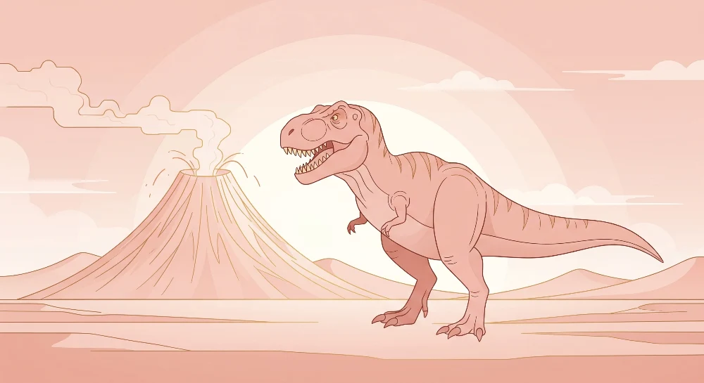 Tapety dla dzieci | Tyranozaur i wulkan w prehistorycznym krajobrazie