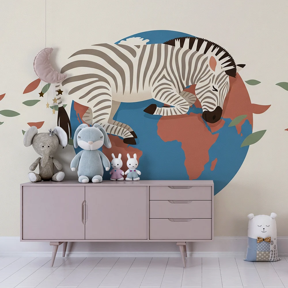 Tapety dla dzieci | Urocza zasypiająca zebra na kuli ziemskiej