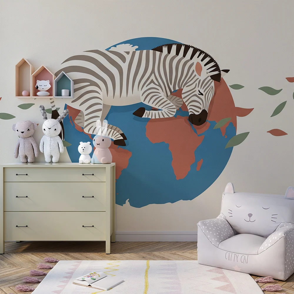 Tapety dla dzieci | Urocza zasypiająca zebra na kuli ziemskiej