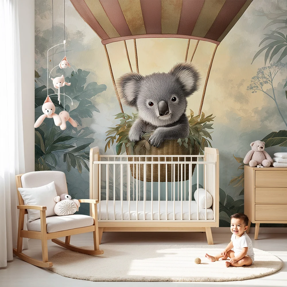 Tapety dla dzieci | Uroczy koala w balonie na tle dżungli