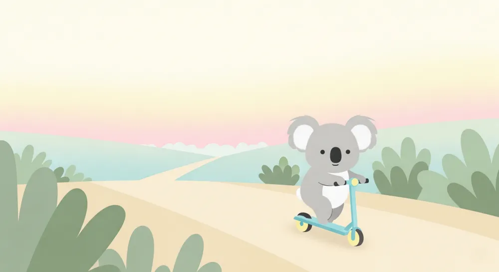 Tapety dla dzieci | Uroczy koala na hulajnodze