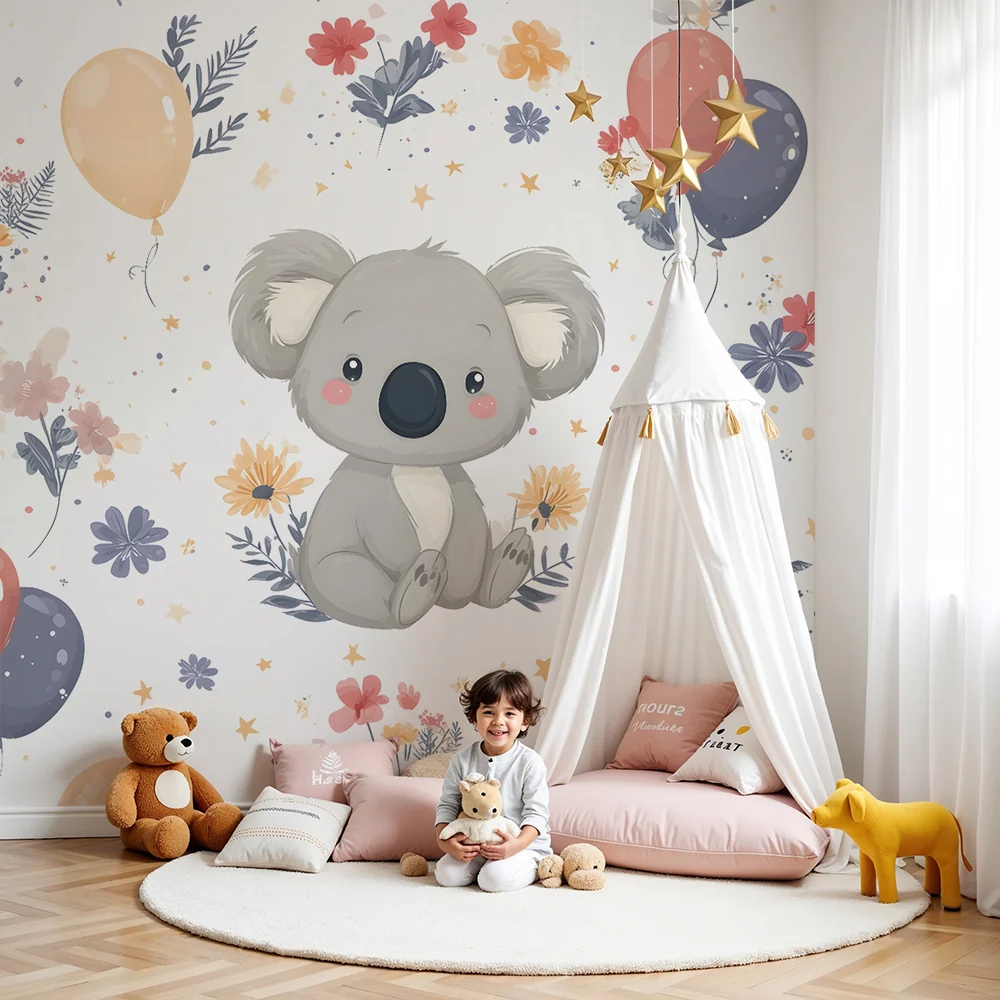 Tapety dla dzieci | Uroczy koala i kolorowe balony
