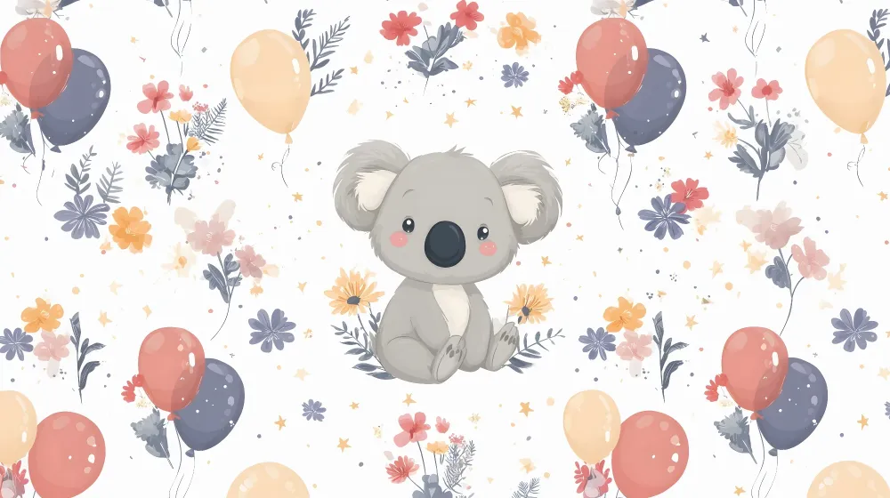 Tapety dla dzieci | Uroczy koala i kolorowe balony