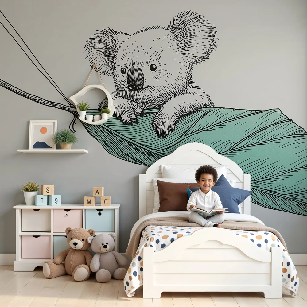 Tapety dla dzieci | Uroczy koala na liściu