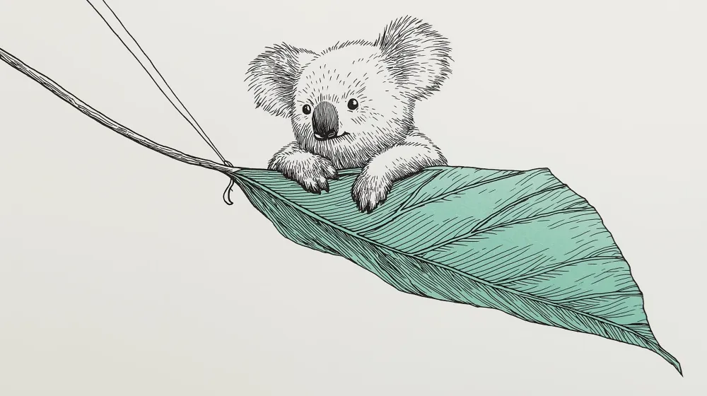 Tapety dla dzieci | Uroczy koala na liściu