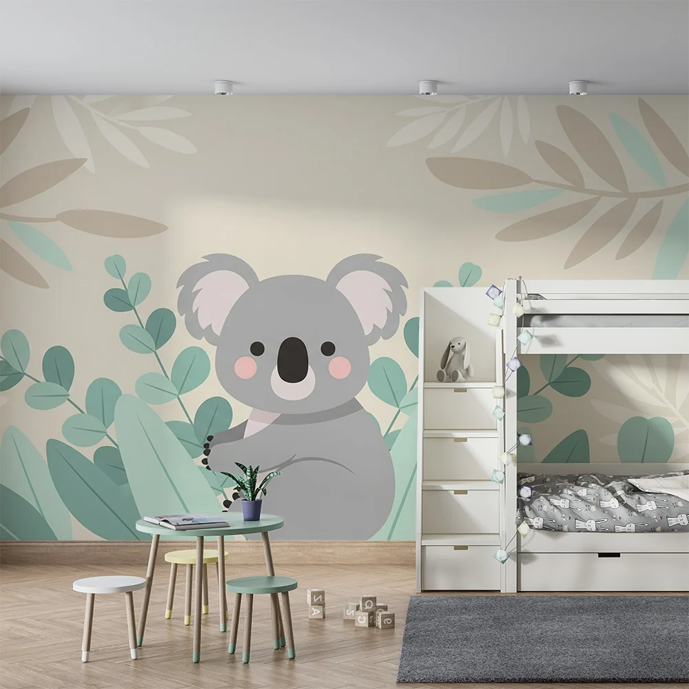Tapety dla dzieci | Uroczy koala otoczony miękkim liśćmi
