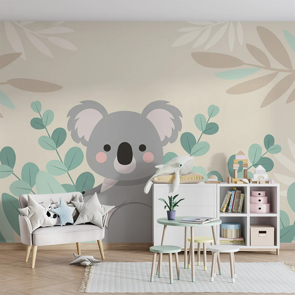 Tapety dla dzieci | Uroczy koala otoczony miękkim liśćmi