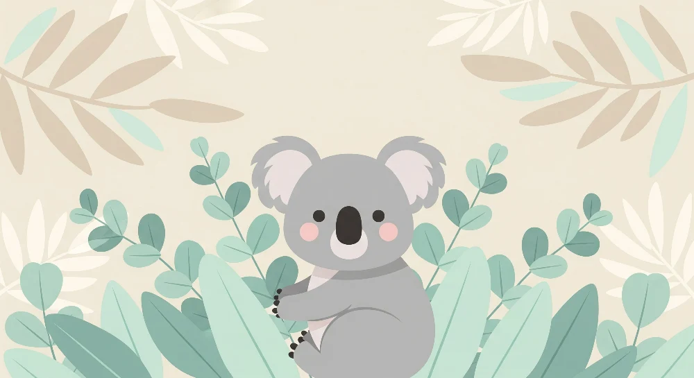 Tapety dla dzieci | Uroczy koala otoczony miękkim liśćmi