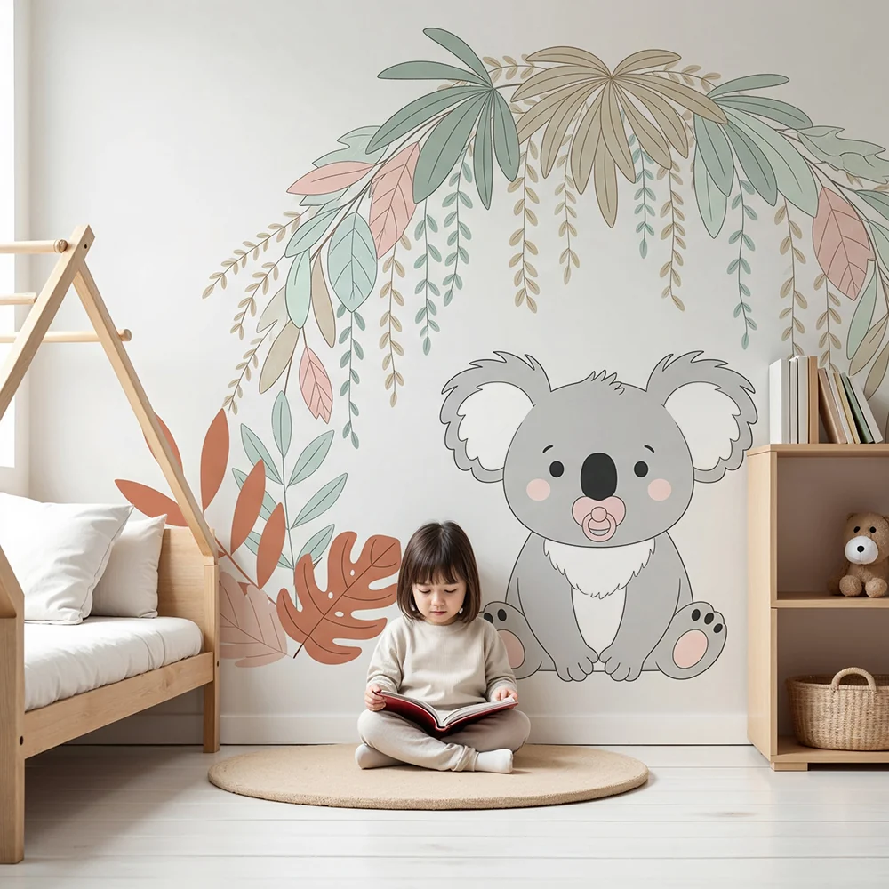 Tapety dla dzieci | Uroczy koala i tropikalna roślinność