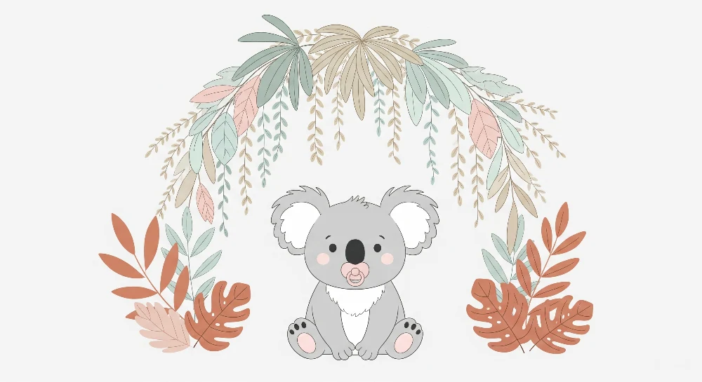 Tapety dla dzieci | Uroczy koala i tropikalna roślinność