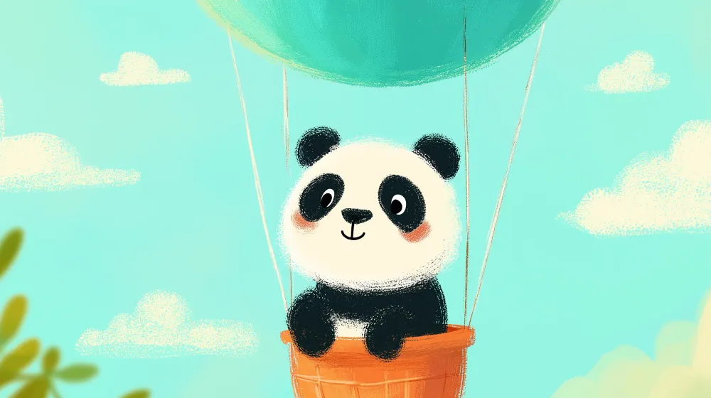 Tapety dla dzieci | Uroczy panda w balonie widokowym