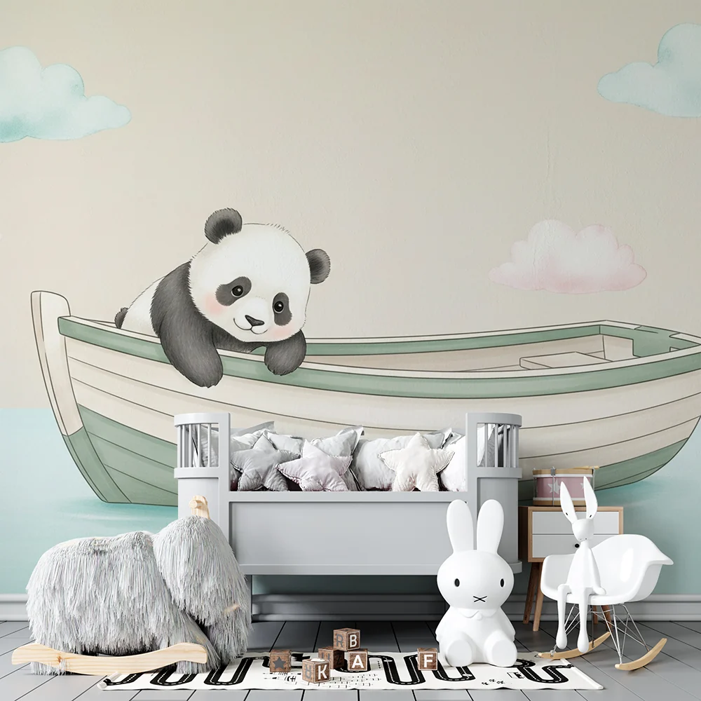 Tapety dla dzieci | Uroczy panda na łódce
