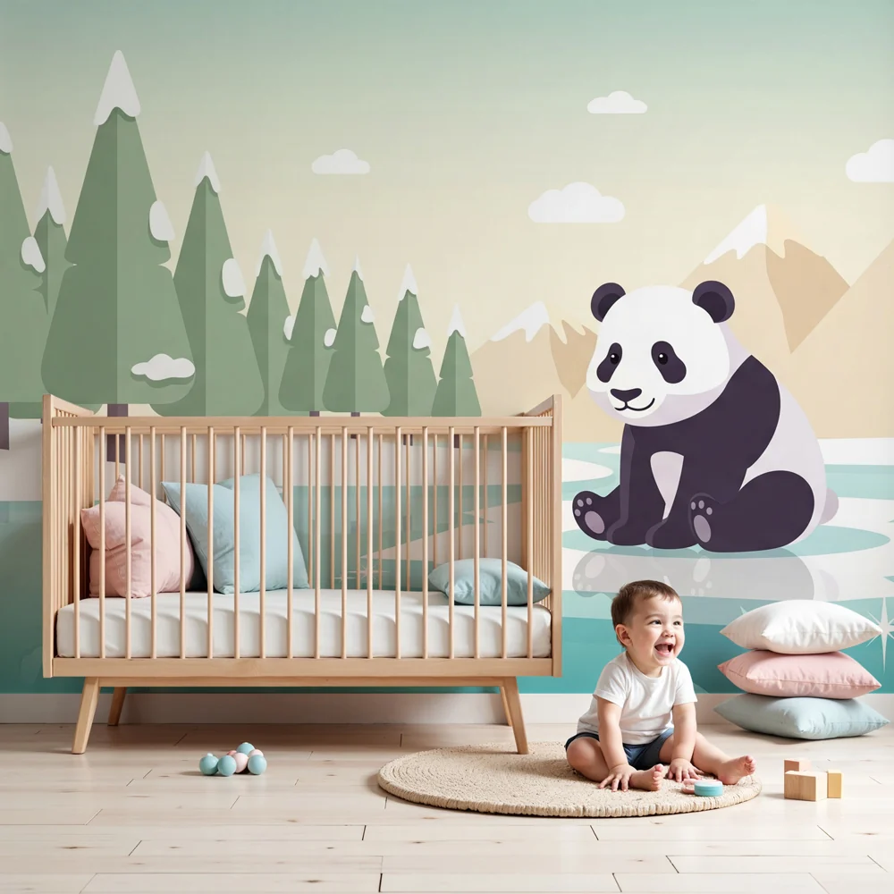 Tapety dla dzieci | Uroczy panda na górze lodowej