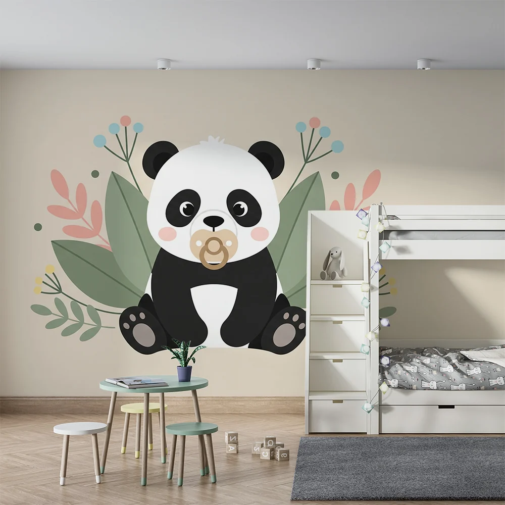 Tapety dla dzieci | Uroczy panda i pastelowe kwiaty