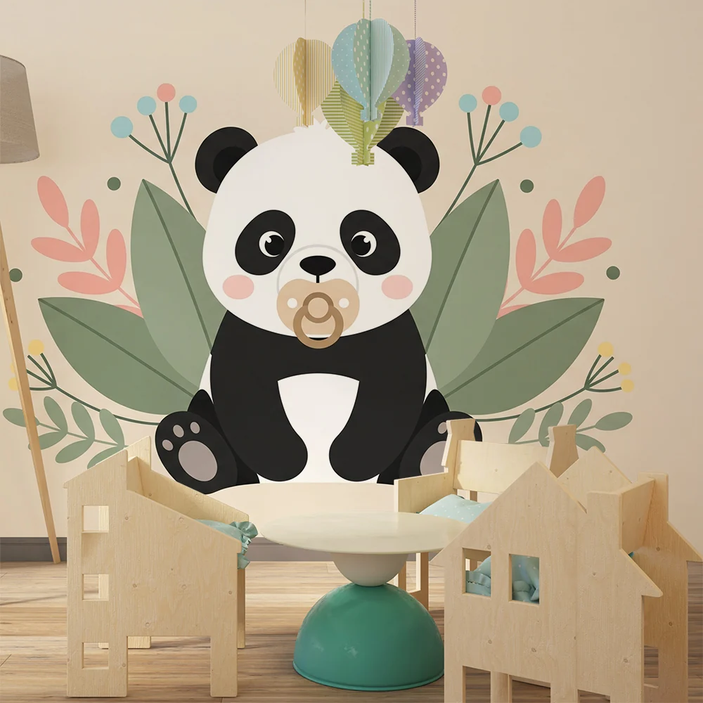 Tapety dla dzieci | Uroczy panda i pastelowe kwiaty