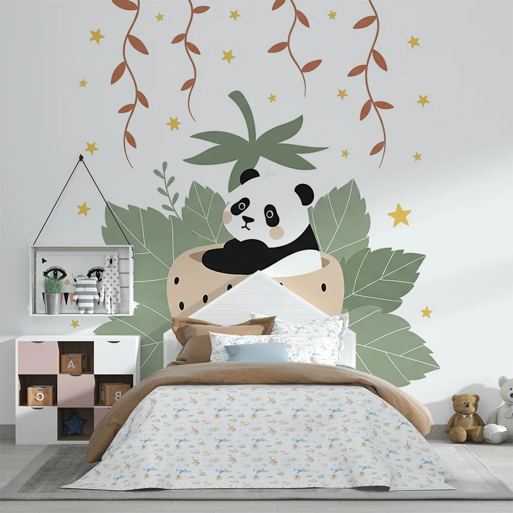 Tapety dla dzieci | Uroczy panda w truskawce
