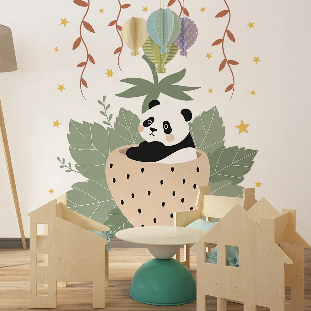 Tapety dla dzieci | Uroczy panda w truskawce