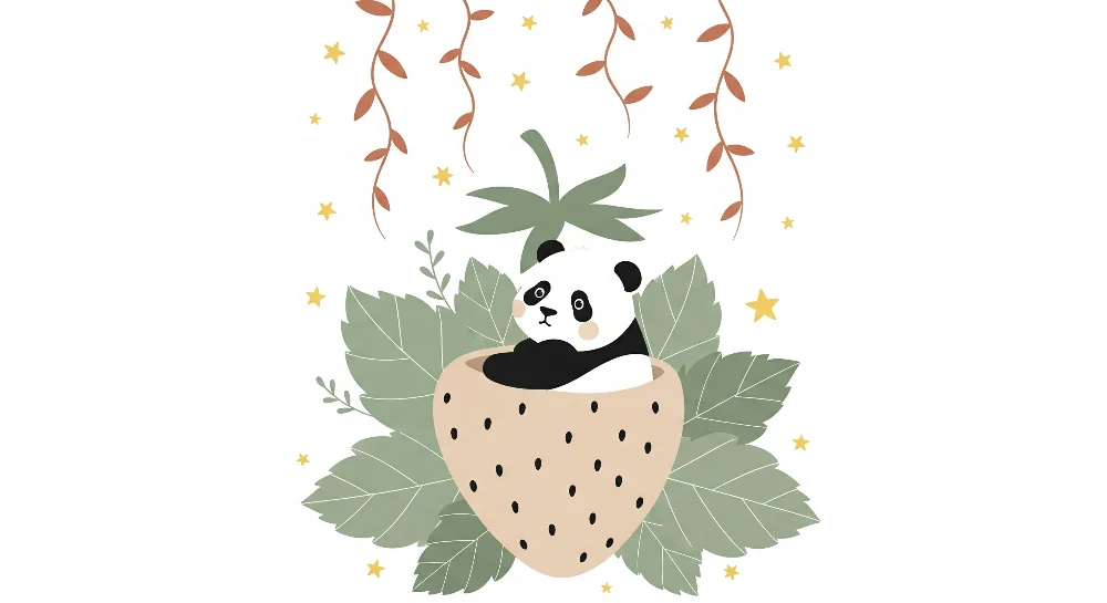 Tapety dla dzieci | Uroczy panda w truskawce