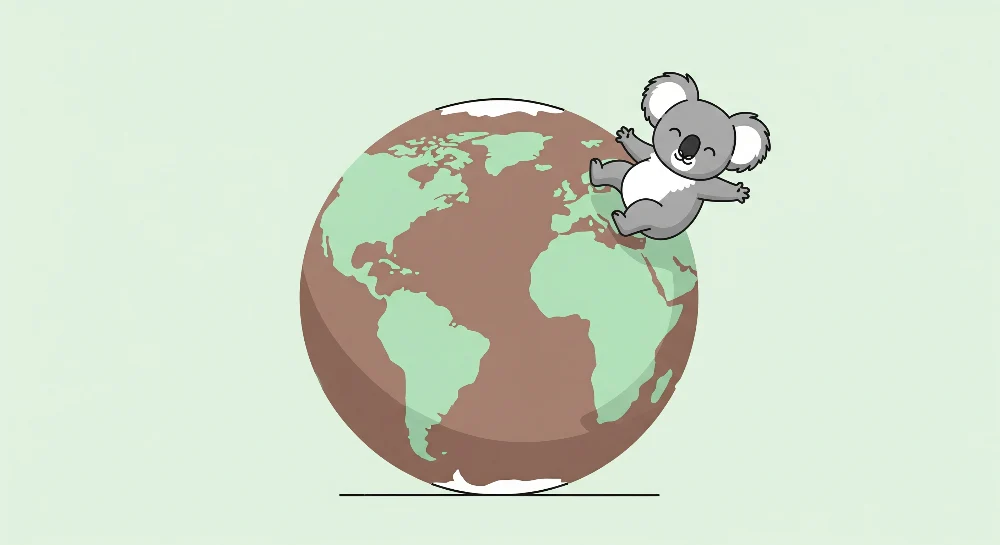 Tapety dla dzieci | Wesoły koala na kuli ziemskiej