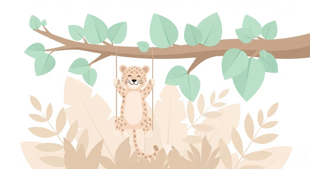 Tapety dla dzieci | Wesoły leopard na huśtawce