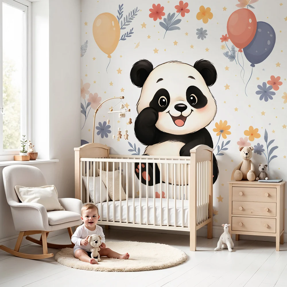 Tapety dla dzieci | Wesoły panda i kolorowe balony