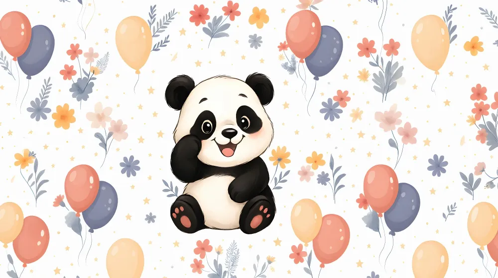 Tapety dla dzieci | Wesoły panda i kolorowe balony